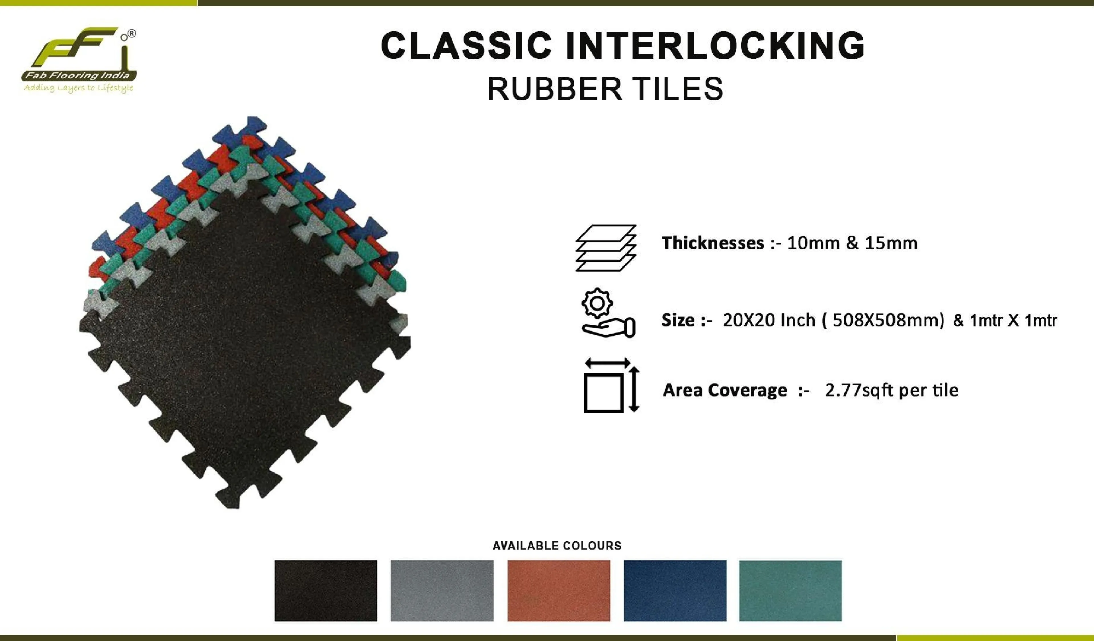 50mm Classic Interlocking Rubber Gym Tiles