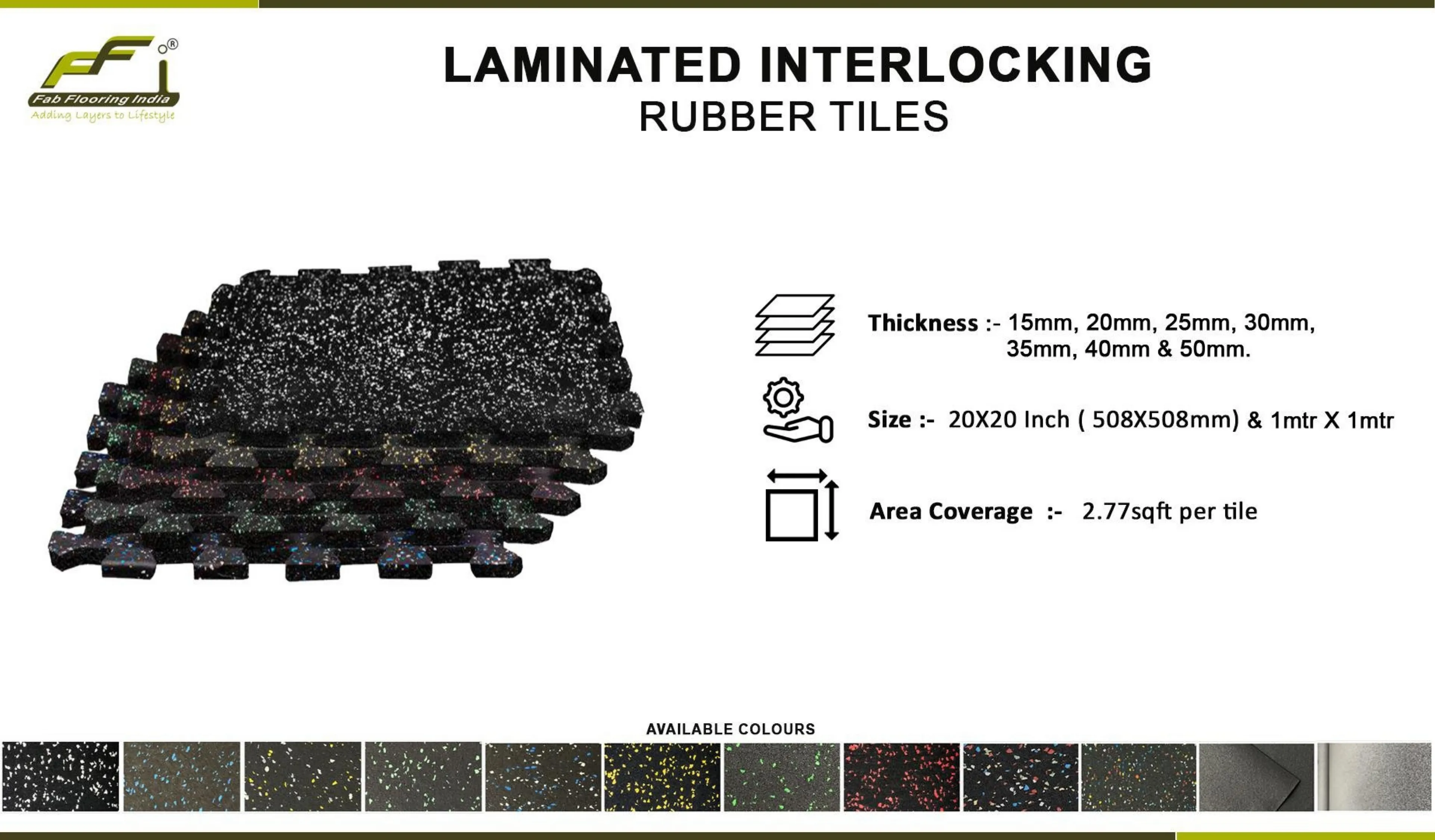 Classic Laminated Interlocking Rubber Gym Tiles | 50mm Thickness