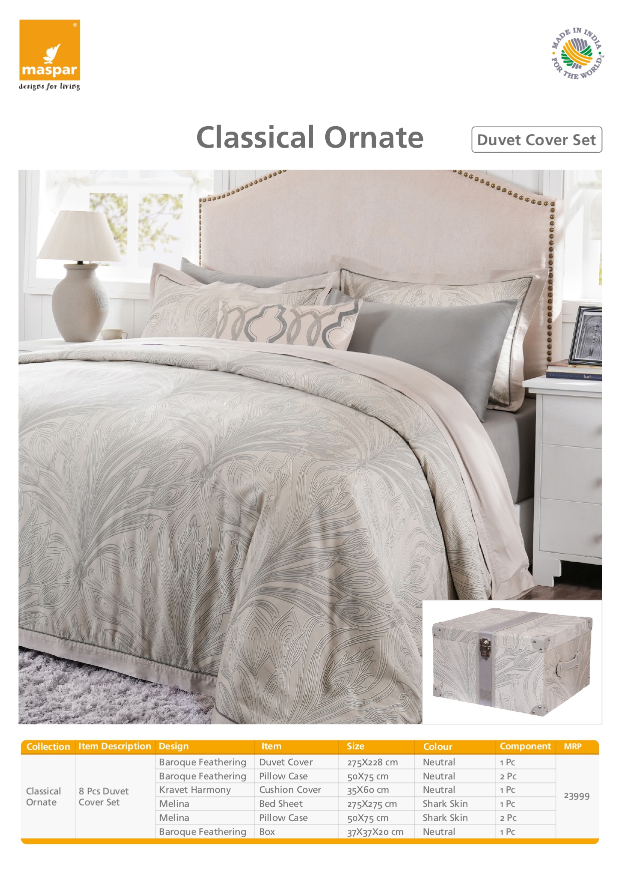 Baroque Feathering 8 Pcs Duvet Cover Set - Neutral & Shark Skin