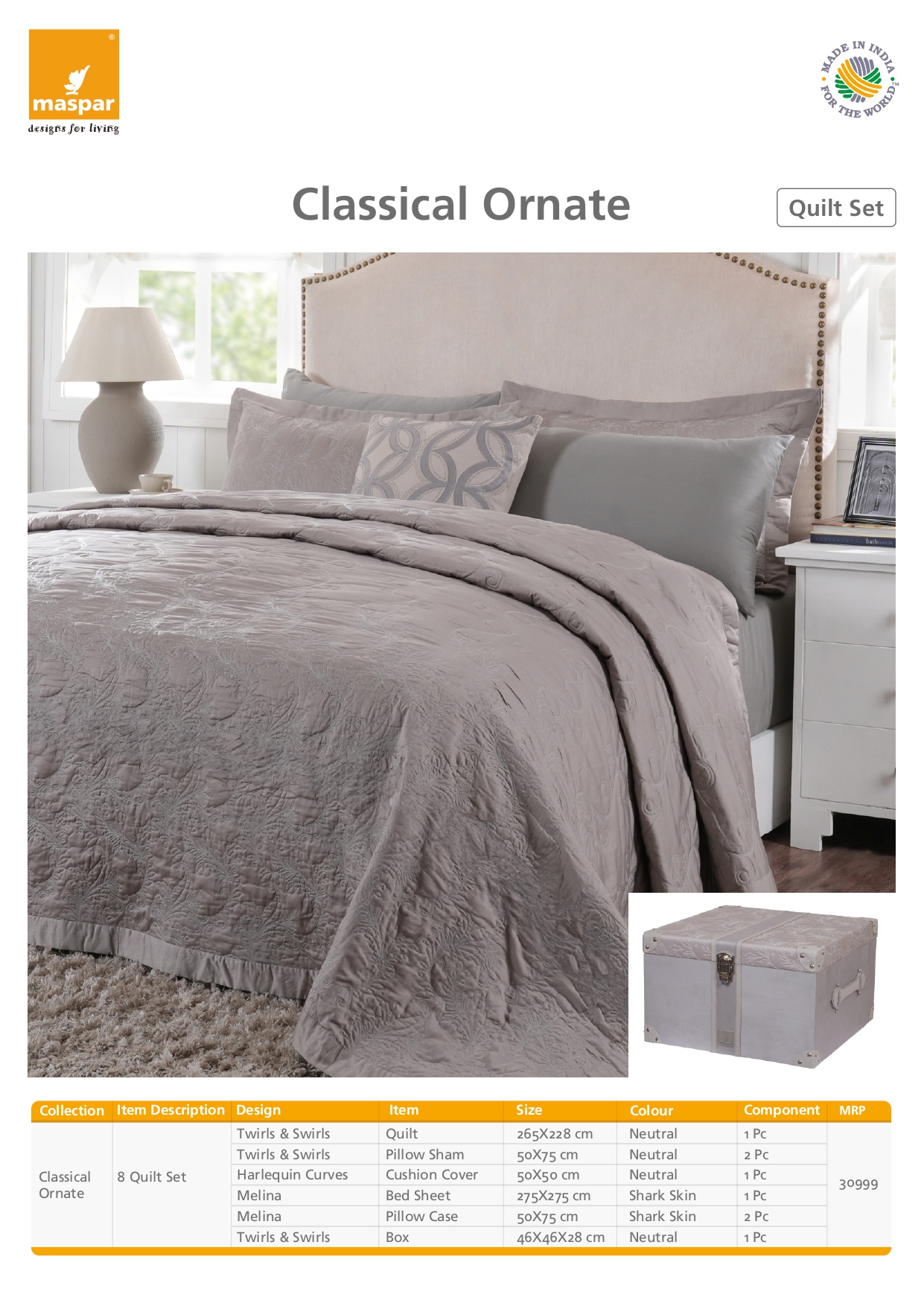 Twirls & Swirls 8 Pcs Quilt Set - Neutral & Shark Skin